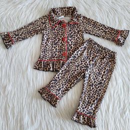 Ensembles de vêtements RTS Design Girls Pyjamas Set Kids Christmas Seepwear 2pcs Ruffle Wholesale Baby Leopard Leopard