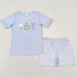 Vêtements Ensembles RTS Enfants en gros garçons tenues Summer Blue Golf Tee-Shirt Stripes Shorts pour bébé vêtements pour bébé Boutique