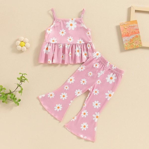 Ensembles de vêtements Rwybeyw Toddler Baby Girl Summer Tenues d'été 6 12 18 mois 2T 3T 4T FLORAL PRINT SLING CAMI CROP TOP PANT