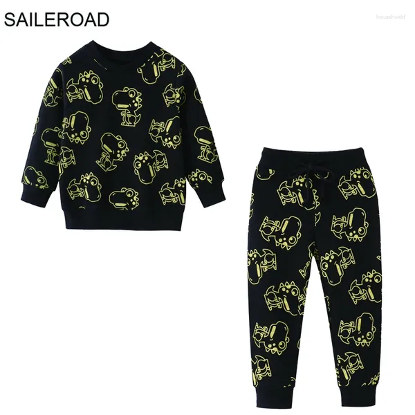 Conjuntos de ropa SAILEROAD 2024 Otoño Ropa para niños Niño Dibujos animados Dinosaurio Sudaderas Pantalones Niños Mangas largas Conjunto Adolescentes Chándal