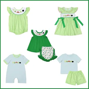 Ensembles de vêtements Saint Patrick's Day Combinaison bébé à manches longues Ensemble fille vêtements barboteuse bulle costume trèfle broderie body tenue à volants