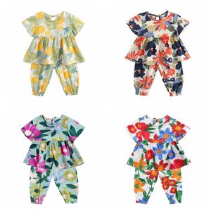 Kledingsets Sanlutez Flower Baby Clothing Set Zomer Kledingset Katoen Kleding Kleding Princess Kleding Mode Casual D240514