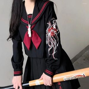 Ensembles de vêtements pour écolières, uniforme brodé, haut à manches longues, vêtements de marin de classe japonaise pour étudiants, Anime femmes S-XL