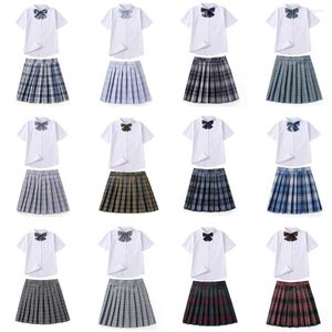 Kledingsets Schooluniform Set Voor Meisjes Studenten Klasse Pak Korte Mouw Button Down Shirt Geplooide Rok