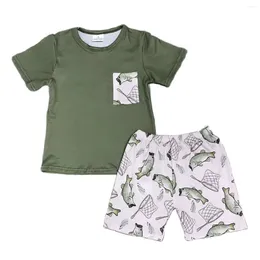 Ensembles de vêtements vendent boutique enfants vert tortue imprimé bébé garçons tenue d'été