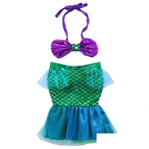 Vêtements sets paillettes née pour tout-petit bébé girls enfants halter top sirène queue en dentelle de jupe tenues