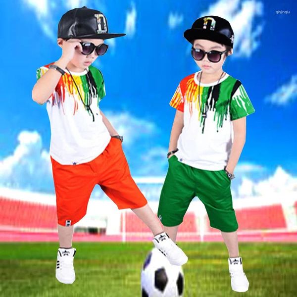 Sets de ropa Set Boys de 2 a 8 años Summer Fashionable Fashionable Sports Tops Camiseta Media Longitud Longitud Corea Versátil Versátil