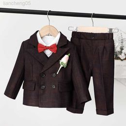 Ensembles de vêtements sets seltelan gaun anak laki-laki musim guugur musim dingin inggris kotak-kotak kom Penampilan pesta pernikahan anak blazer celana rompi w0222