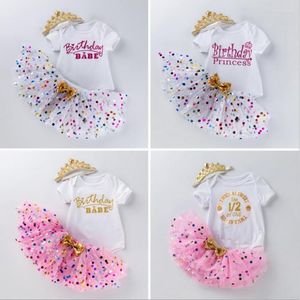 Ensembles de vêtements Brillant Sequin Polka Dots Tutu Jupe Bébé Filles Robe 1er Demi Anniversaire Noël Barboteuse Infantile Fille Tenue Couronne Bandeau