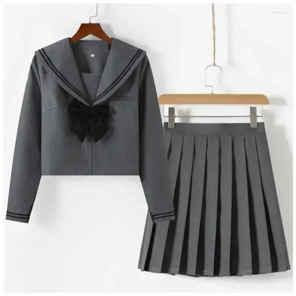 Conjuntos de ropa, uniformes de marinero plisados cortos/largos, traje de manga para niñas, uniforme escolar, otoño japonés, gris, 2024