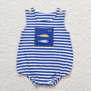 Vêtements Ensembles à manches courtes Blue Stripe Fish Boy Bouper Boutique RTS Sumage d'été Vêtements Baby Clothes Girls porte