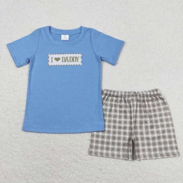 Vêtements Ensembles à manches courtes garçons Summer Bleu I Love Daddy tenue RTS pour enfants Bébé Boutique Boutique en gros en stock Kid