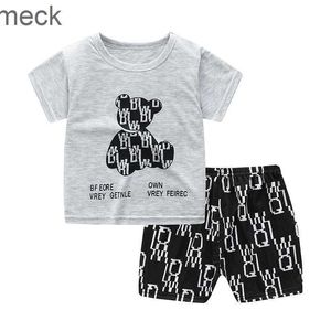 Ensembles de vêtements Ensemble de vêtements pour enfants à manches courtes 2 tailles imprimé ours noir pour garçons et filles vêtements d'été 2 3 4 5 ans