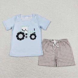 Vêtements Ensembles à manches courtes Sky Blue Tractor Boys Tifit RTS Kids Baby Clothes Boutique Wholesale en stock No Moq Kid