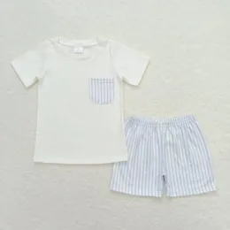 Vêtements Ensembles à manches courtes Toddler garçon tenue rts enfants Bébé garçons vêtements Boutique en gros en stock Blue Stripes Kid