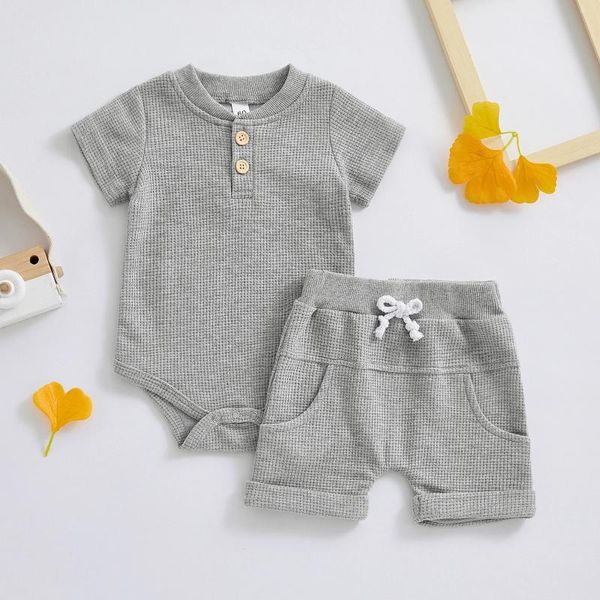 Vêtements Ensembles doux gaufres baby garçons Été Set Kids Shorts Tenues Butte à manches courtes Bouton Up Romper Casual Two Pieces Costumes