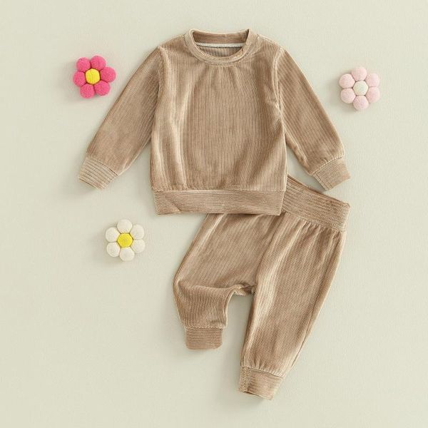 Ensembles de vêtements solide décontracté bébé filles garçons automne hiver vêtements tenues côtelé à manches longues hauts pantalons 2 pièces ensemble enfants