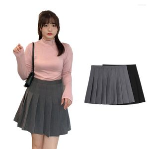 Ensembles de vêtements Couleur unie Casual Jupe patineuse plissée courte pour femmes filles école unfiorm grande taille