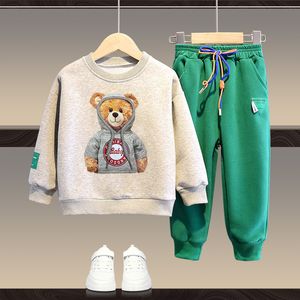 Kledingsets Sommenie 2-14y Kinderkleding Kinderjongens Boy Girls Beren Print Sweater Suite Pak Pullover Sweatshirt Pant Autumn Tracksuit 230323