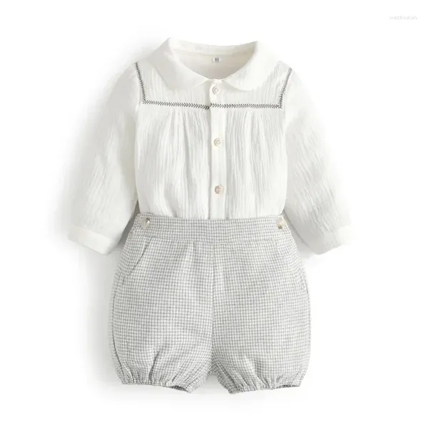 Ensembles de vêtements Vêtements de bébé espagnols pour petit garçon fille Espagne Enfant en bas âge Garçons Coton Costume Enfants Manches longues Blanc Blouese Shorts Tenues