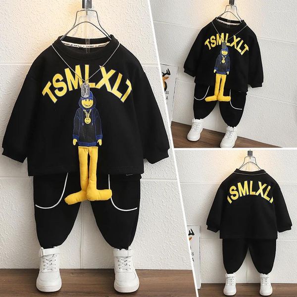 Ensembles de vêtements printemps 2024 Baby Boys Vêtements Casual Tracksuit Sweater Set Cartoon Doll Sports Letter Imprimé Cotton 2-9t Boys 'Tricot