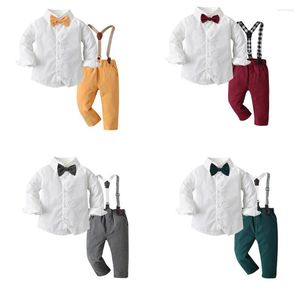 Kleding Sets SpringAutumn Kinderen Jongens Jarretel Outfit Peuter Jongen Gentleman Lange Mouw Wit Shirt Bretels Broek Kleding