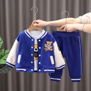 Ensembles de vêtements Printemps et automne Ensemble de personnages pour bébé garçon Vêtements Veste pour enfants + T-shirt + pantalon 3 pièces de vêtements à motif de dessin animé pour enfants 231124