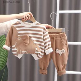 Ensembles de vêtements printemps et automne bébé dessin animé éléphant ensemble enfants rayures pull à manches longues pantalons deux pièces simples vêtements de sport décontractés