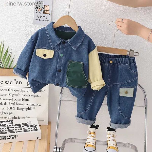 Conjuntos de Ropa Conjunto de Manga Larga de Mezclilla de Colores para niños de Primavera y otoño Conjunto de Cárdigan de Color sólido para niños de 0 a 5 años Abrigo + Pantalones Conjunto Informal de Dos Piezas