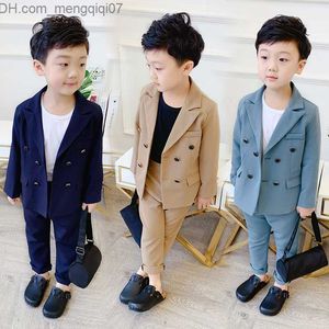 Ensembles de vêtements printemps et automne garçon double poitrine ensemble veste de mode pour enfants + pantalon 2 pièces ensemble fête des enfants hôte robe d'anniversaire vêtements Z230717