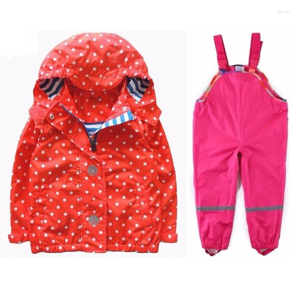 Ensembles de vêtements Modèles de printemps et d'automne sur les filles Europe États-Unis Vent Red Wave Point Veste à capuche imperméable à manches longues