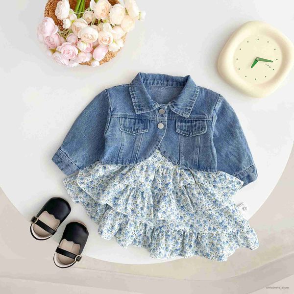 Ensembles de vêtements printemps et automne nouveau-né bébé fille denim manteau robe florale ensemble vêtements à la mode pour enfants deux ensemble R231127