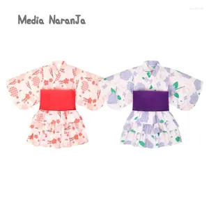 Conjuntos de ropa Primavera y verano Traje para niñas Vendaje Top Pastel Capa Falda Kimono japonés