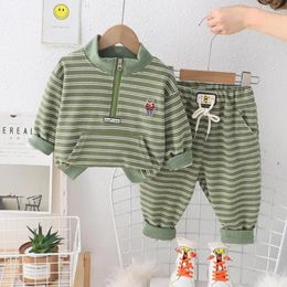 Ensembles de vêtements Spring Autumn Baby Boy Boy pour les enfants Carton Carton Striped Bear à manches longues et pantalons 2pcs Boys Infant Costumes