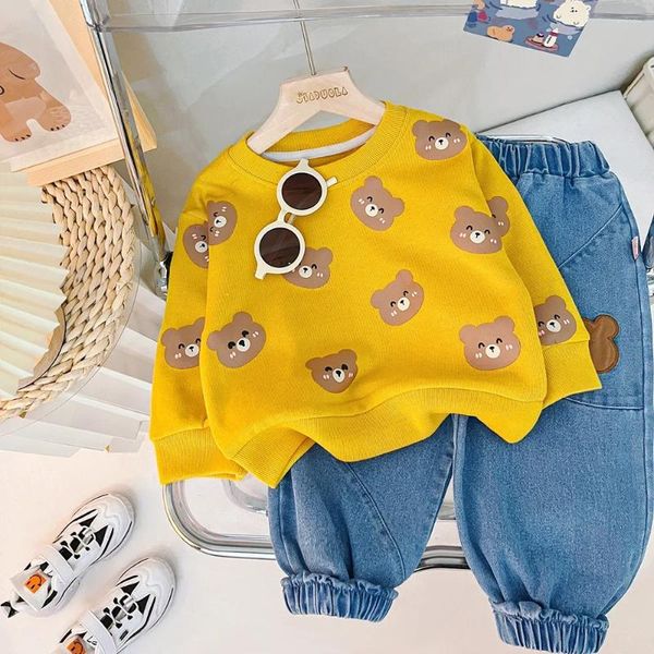 Sets de ropa Spring Autumn Baby Boys Beins Lindo Cartoon Bear sudadera Tops Pantalones de mezclilla Jeans Ropa casual