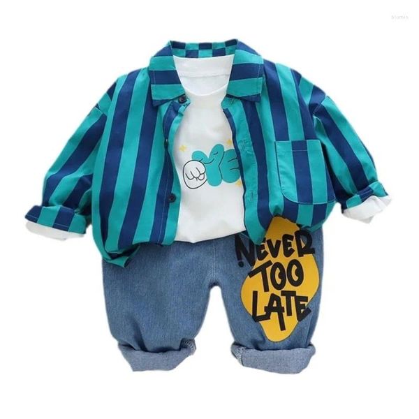 Ensembles de vêtements printemps automne vêtus de bébé adapter les enfants garçons à rayures t-shirt pantalon 3pcs / sets pour tout-petit costume décontracté
