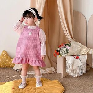 Ensembles de vêtements printemps automne bébé filles 2pcs ensembles de vêtements en coton bouillons à manches de bulle douce robe de suspension rose costume