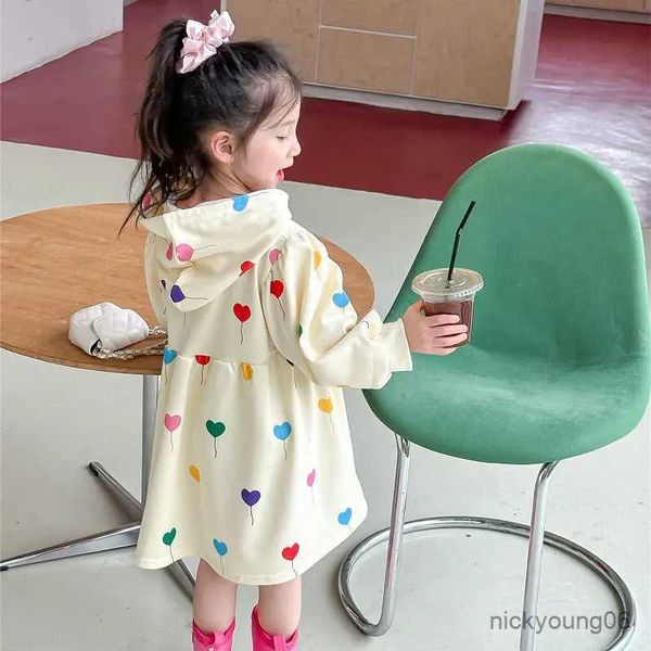 Sets de ropa Spring Autumn Baby Baby Baby Capyed Sweet Balloons Sweetsing Long Vestido para niños Pela de sudadera con capucha para niños Jumper 2-8 años