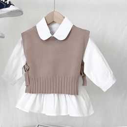 Kledingsets Spring herfst Babymeisjes Zoete snoep kleuren breien trui vest shirts kinderen Koreaanse blouse outfits 230203