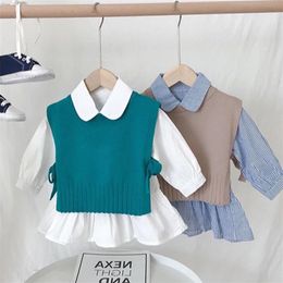 Kledingsets Spring herfst Babymeisjes Zoete snoepjes Knitting Sweater Vest Shirts Set Kinderen Koreaanse blouse vest Outfits 20220922 E3