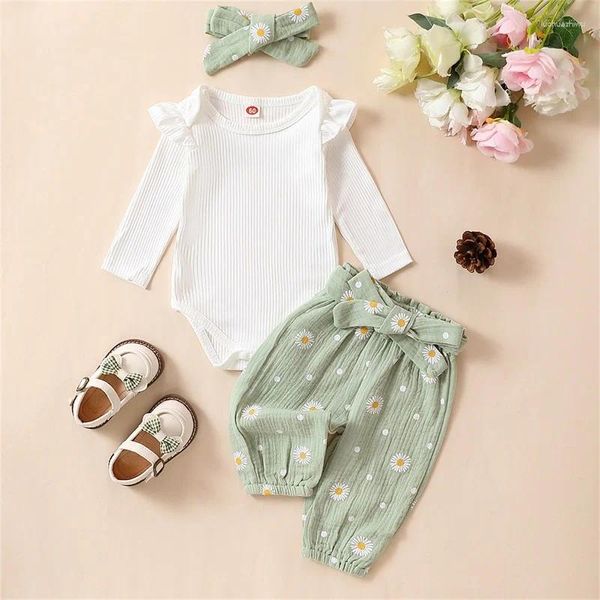 Ensembles de vêtements printemps d'automne né pour bébés filles robes à manches longues à manches longues rober coton pantalon ceinturé