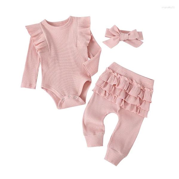 Conjuntos de ropa Primavera Otoño Bebé nacido Color sólido Traje para niños para niñas Pantalón de manga larga de algodón 6-24 meses Accesorios infantiles