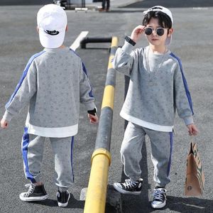 Ensembles de vêtements Printemps Automne Garçons Contraste Patchwork Sourire Sweat-shirt Sweatpant Ensemble Enfant Survêtement École Enfants Tenues Jogging Costumes 5-14