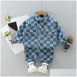 Kledingsets Spring Autumn Casual Boy Set 2022 Fashion Active Denim Jacket Jeans Pant Kid Children Baby Toddler ClothingClothing Dro Dhwzy