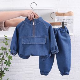 Ensembles de vêtements Printemps Automne Enfants Vêtements Garçons Costume Denim Pull Tops Jeans Pantalon 2PcsSet Infant Casual Tenues Enfants Sportswear 231219