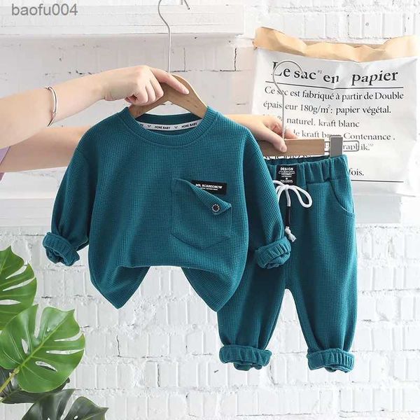 Conjuntos de ropa Primavera Otoño Ropa para niños Bebés Niños Algodón Sólido + Pantalones 2 Unids Conjunto Traje de moda Niños