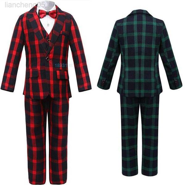 Conjuntos de ropa Primavera Otoño Niños Plaid Formal Slim Traje Niños Boda Fiesta Rendimiento Vestido Niños Blazer Chaleco Pantalones Bowtie Ropa W0222