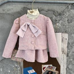 Conjuntos de roupas primavera outono meninas 2 peças conjunto criança casaco skorts crianças terno roupa do bebê crianças roupas marca gunny arco 1-6y