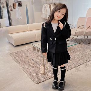 Kledingsets Spring herfst Girls 2 pc's set baby blazer geplooide rok kinderen pakken kinderkleding mode faux kristal preppy stijl 3-13y