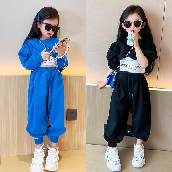 Ensembles de vêtements Printemps Automne Filles 2 PCS Ensemble Bébé Pull Pantalon Enfants Costumes Enfants Streetwear Vêtements Irrégulier Culture Fermeture À Glissière 5-13Y